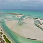 A breathtaking aerial shot of Oman's turquoise coastal lagoons and sandy shores.